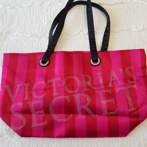 Victoria's Secret Handbags - Victoria's Secret Satin Studded Striped Tote Bag